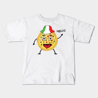 Pizza Greeting Hello - Funny Illustration Kids T-Shirt